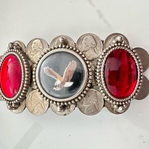 Collage BELT BUCKLE MENS Eagle Nickels Wearable Art 5.5 Silver Tone 4110 B